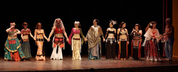 Dancers bow at the first Bloomington Belly Dances. 