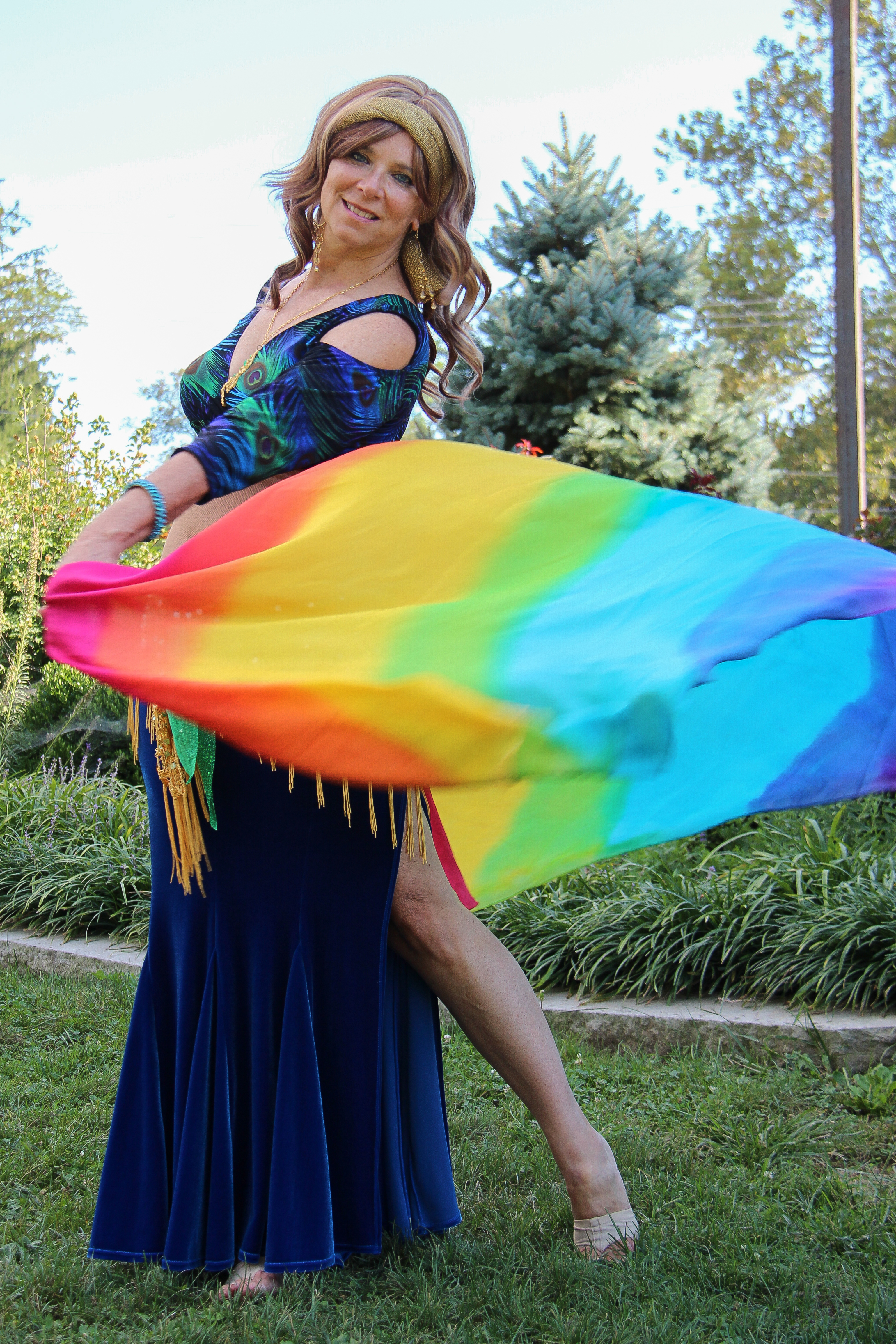 Donna Carlton dancing with multi-colored veil